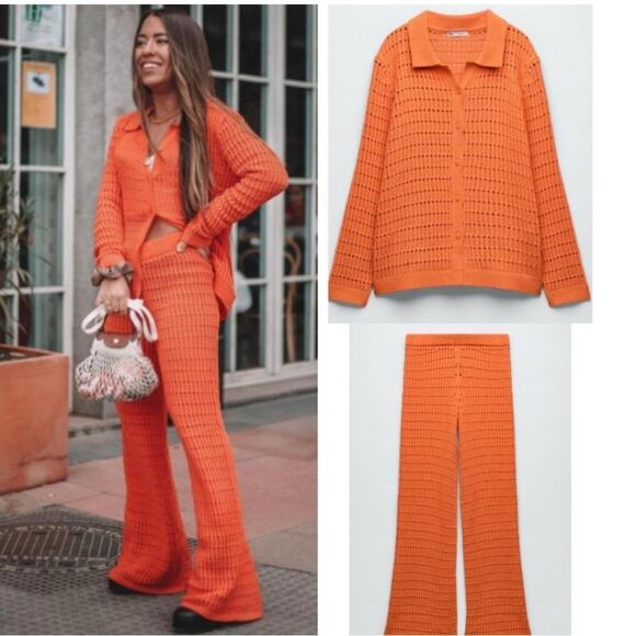 Zara Women's Orange Crochet Pants Size Large NWT - Picture 7 of 14